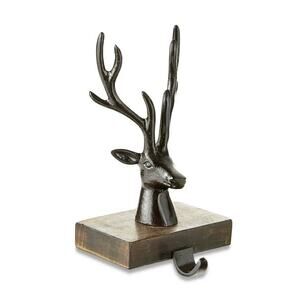 Brown Metal Reindeer Head Christmas Rustic Stocking Holder, 8 in, Holiday Time